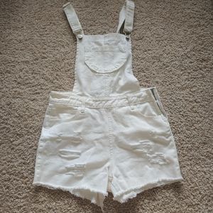 White Distressed Shorts Overalls